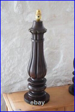 Large Pair of Late 19th Century Turned Mahogany Table Lamps, Antique Lighting