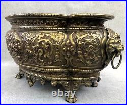 Large antique french Napoleon III planter jardiniere 19th century brass lions