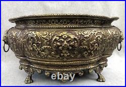 Large antique french Napoleon III planter jardiniere 19th century brass lions
