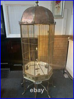 Large late 19th/early 20th century French brass bird cage converted with Lights