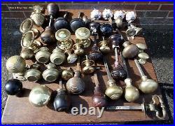 Large qty 19th century Georgian antique & later brass wooden door knobs handles