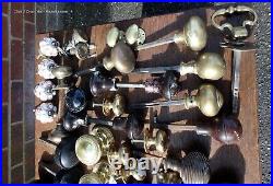 Large qty 19th century Georgian antique & later brass wooden door knobs handles
