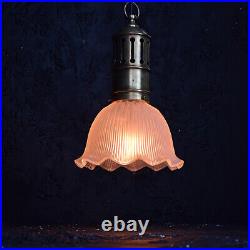 Mid-20th Century Holophane Glass Shade with large Brass Gallery