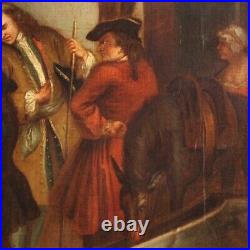 Painting genre scene 700 antique English oil on canvas framework 18th century