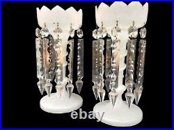Pair Lusters Antique Candlestick Glass Lustres Large Victorian 19th Century 1860
