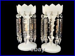 Pair Lusters Antique Candlestick Glass Lustres Large Victorian 19th Century 1860