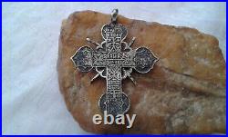 RARE ANTIQUE c. 18th CENTURY LARGE 2 1/8 ORTHODOX OLD BELIEVERS CROSS PSALM 68