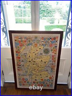 RARE Frame Scotland Map 1952 Mid Century Large Scottish Clan Tartan Vintage #mcm