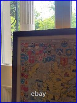 RARE Frame Scotland Map 1952 Mid Century Large Scottish Clan Tartan Vintage #mcm