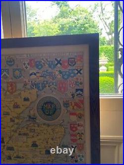 RARE Frame Scotland Map 1952 Mid Century Large Scottish Clan Tartan Vintage #mcm