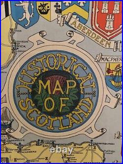 RARE Frame Scotland Map 1952 Mid Century Large Scottish Clan Tartan Vintage #mcm