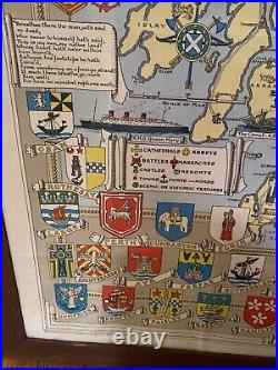 RARE Frame Scotland Map 1952 Mid Century Large Scottish Clan Tartan Vintage #mcm