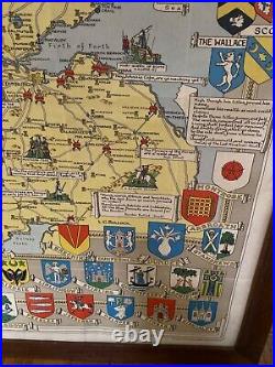 RARE Frame Scotland Map 1952 Mid Century Large Scottish Clan Tartan Vintage #mcm