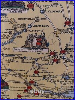 RARE Frame Scotland Map 1952 Mid Century Large Scottish Clan Tartan Vintage #mcm