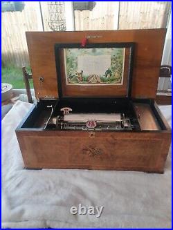 Stunning Antique Large 19th Century Walnut Music Box by BH Abrahams Working
