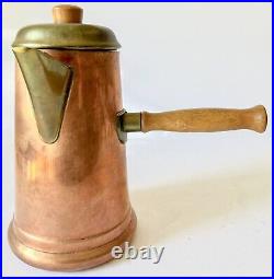 Vintage 20th Century Large Copper Brewing Coffee Kettle Pot with Wooden Handle